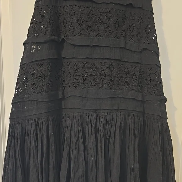 Free People One Adella Slip Dress Black Lace Mini XS Boho Festival Ruffle Hem - Picture 5 of 15
